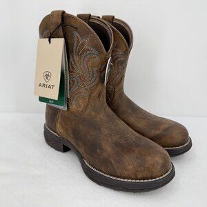 NWOB Ariat Womens Brown Leather Western Shortie Boots US 6.5B Oil/Slip Resistant